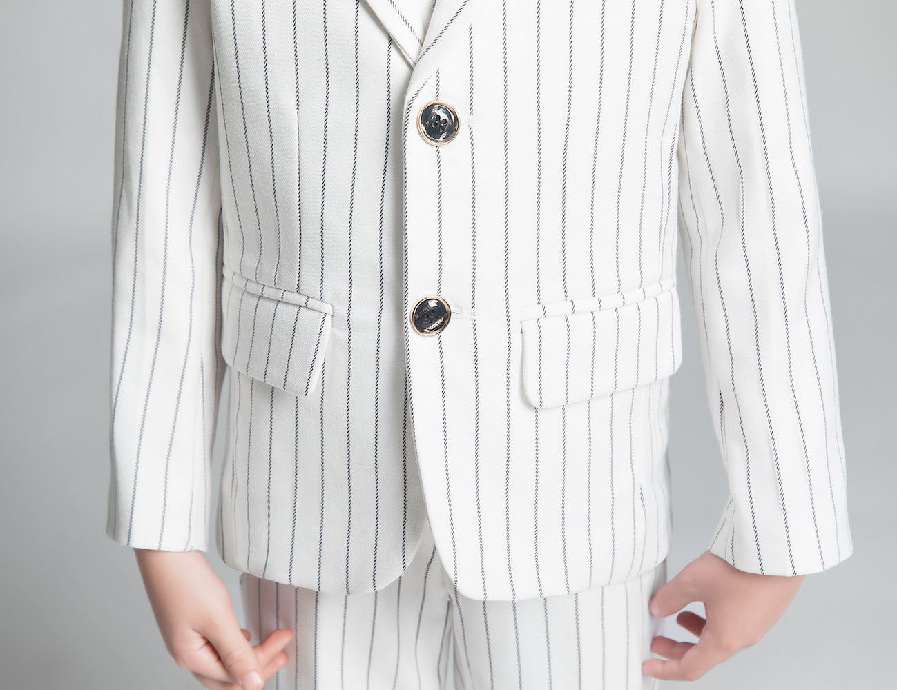 White Striped Modern 5 Piece Boy's Formal Suits Yuanlu