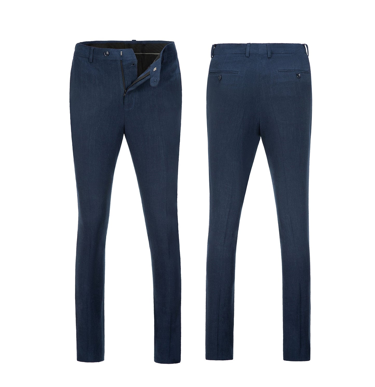 Navy Retro Linen Beach Wedding Summer 3 Pieces Men Suits Yuanlu