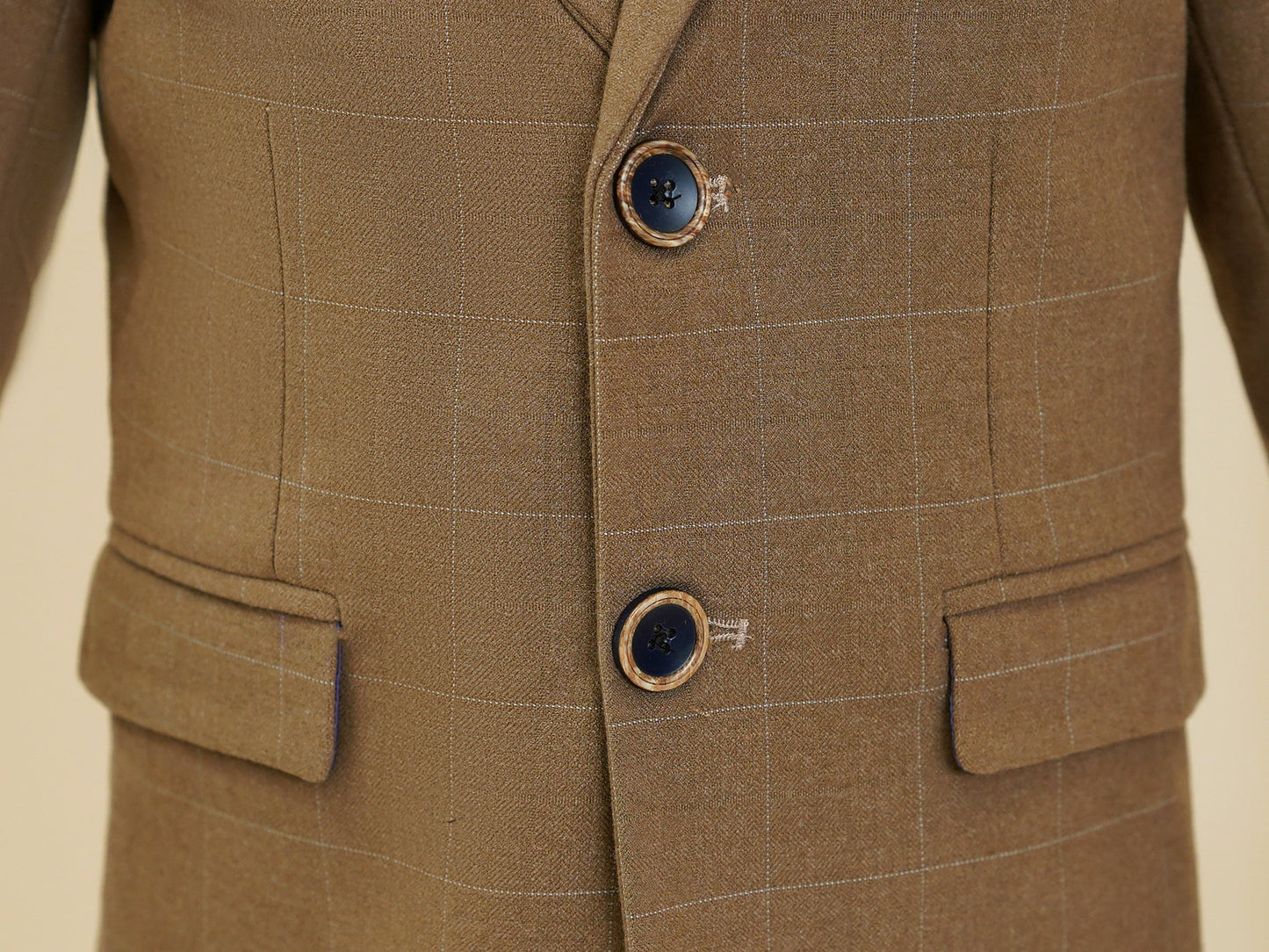 Dark Khaki Plaid Elegant 5 Piece Boys Suits Yuanlu