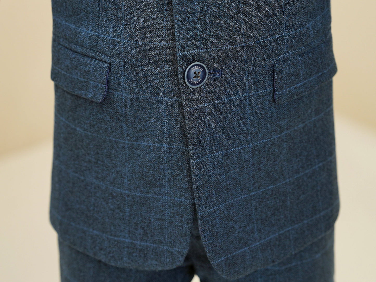 Navy Plaid Elegant 5 Piece Boys Suits Yuanlu