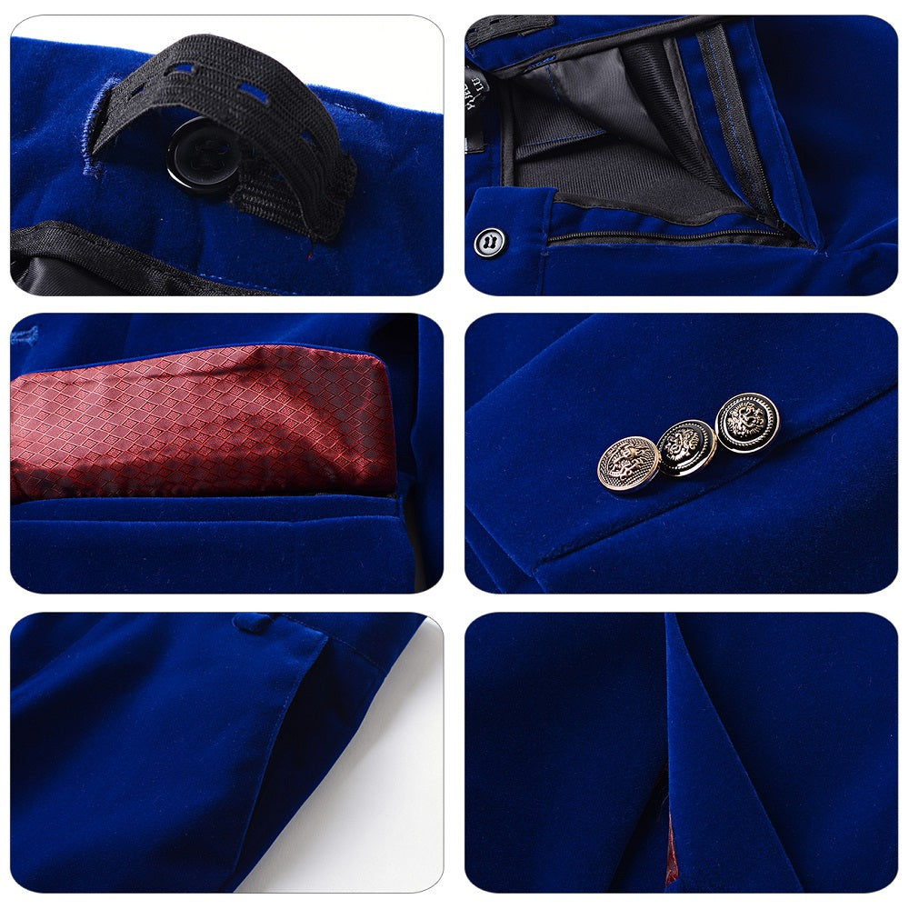 Royal Blue Velvet 3 Piece Boy's Formal Boys Suits With Jacket Vest Pants Yuanlu
