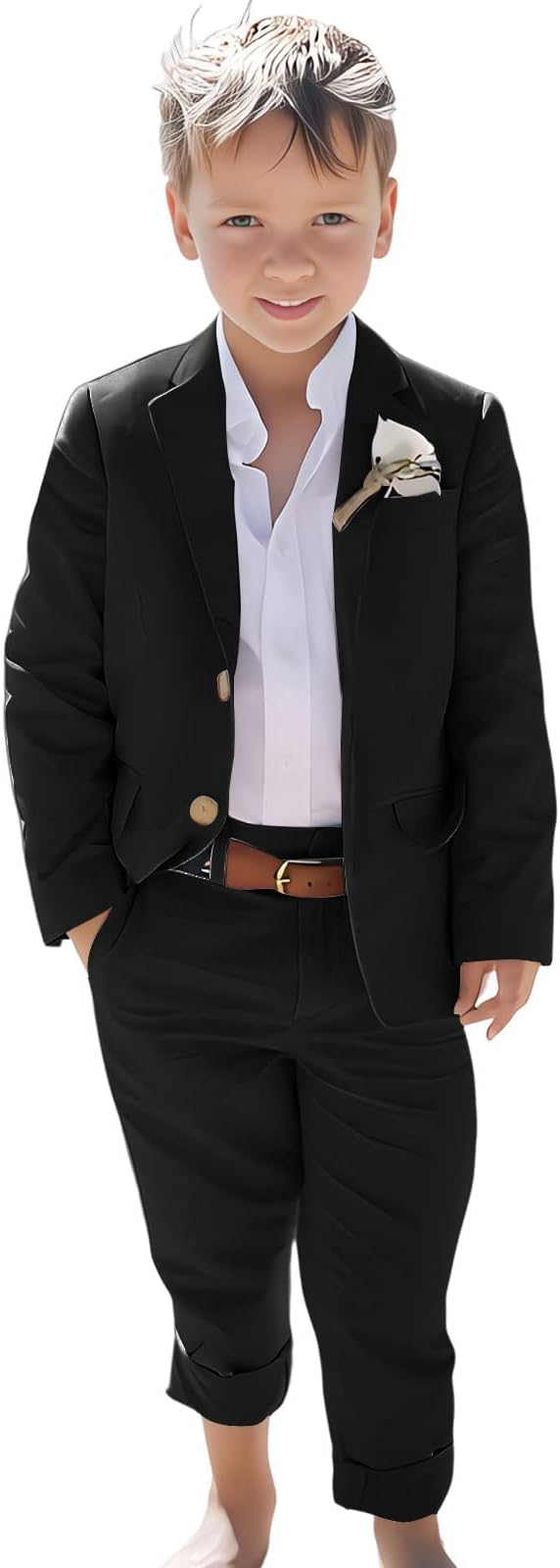 Linen Boys Summer Slim Fit 2 Pieces Linen Suit Jacket Pant Yuanlu