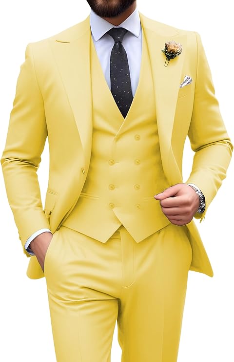Mens Suit Slim Fit 3 Piece Double Breasted Suit Men Formal Tuxedo Set Casual Wedding Prom Groom Suits