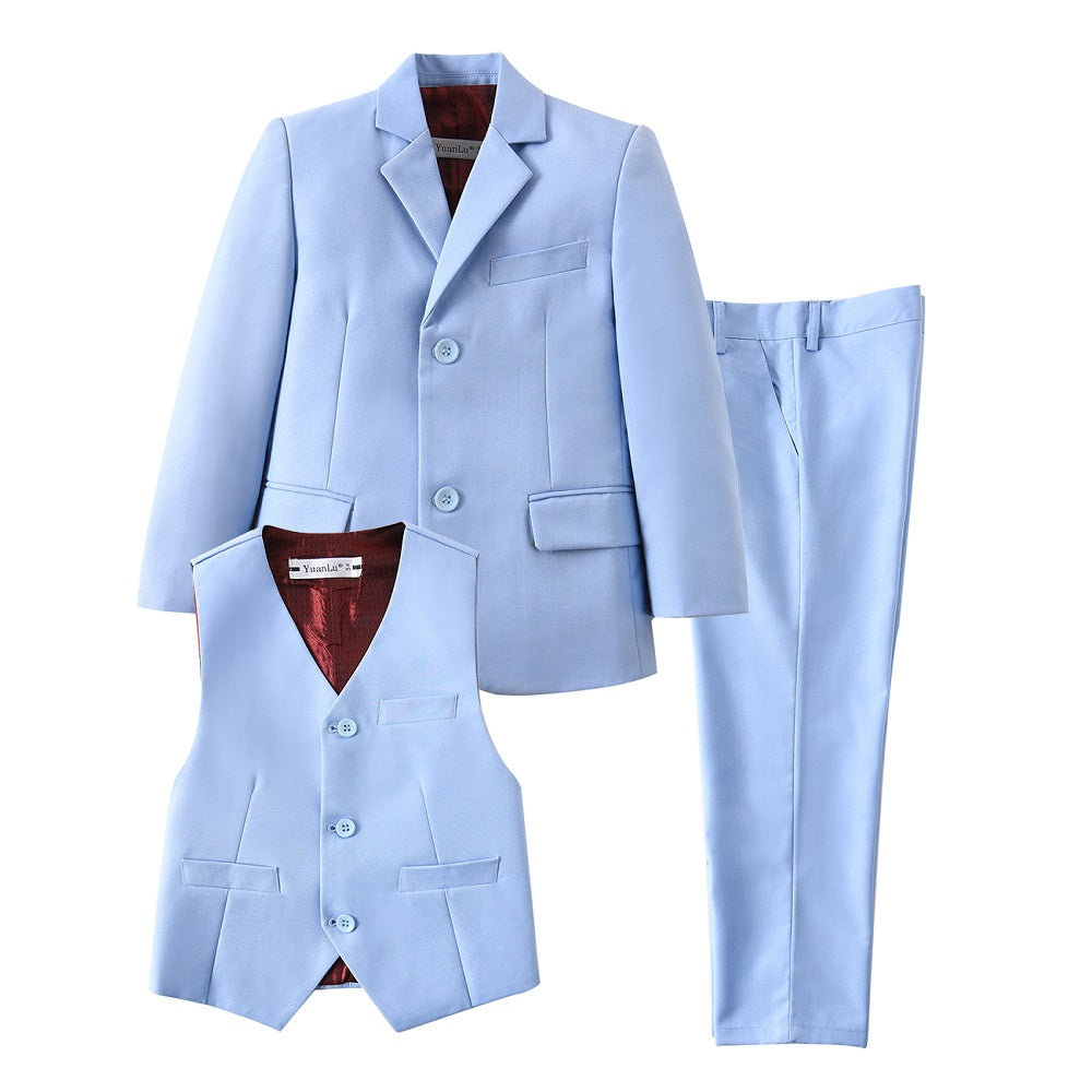 Light Blue 3 Piece Kids Boys' Formal Fit Blazer Vest and Pants Dress Suits Set Yuanlu