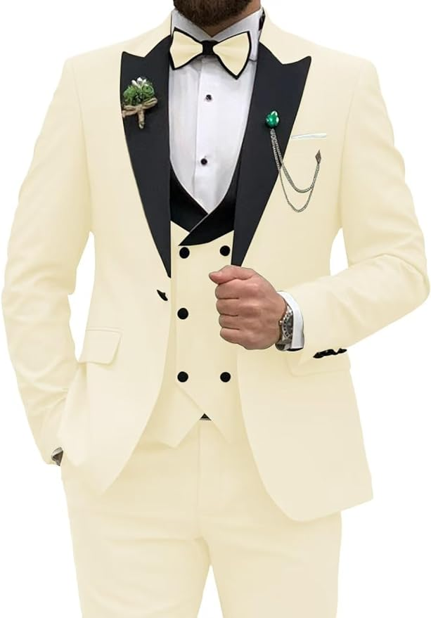 Double Breasted Slim Fit 3 Piece Men's Suit Yuanlu