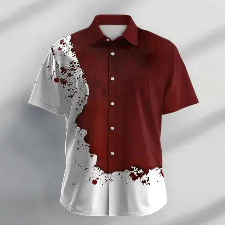 Blood stains Casual Men's Shirt Holiday Summer Turndown Short Sleeve Red Shirt Yuanlu