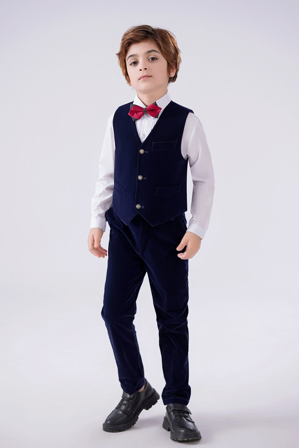 Navy Velvet 2 Piece Kids Boys' Vest and Pants Dress Suits Set Yuanlu