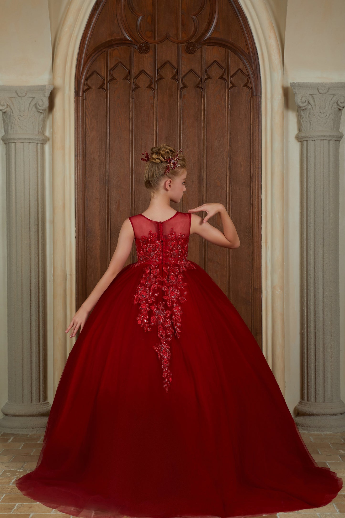 Burgundy Chiffon Flower Girl Gown Long Dress For Wedding FLC0524