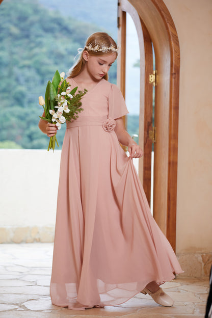 Short Sleeves Chiffon Flower Girl Gown Dress For Wedding, Party, Occasions FIC03143