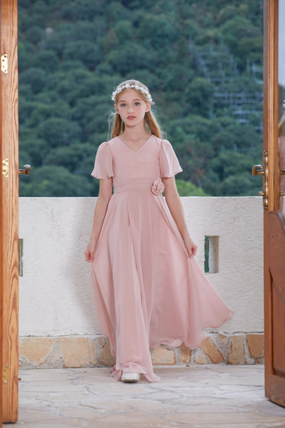 Short Sleeves Chiffon Flower Girl Gown Dress For Wedding, Party, Occasions FIC03143