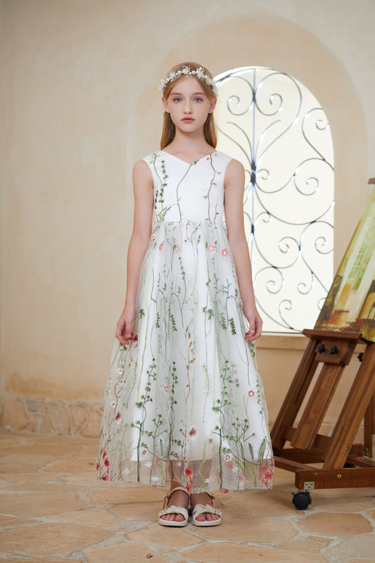 Floral Puffle Junior Bridesmaid Dress Flower Girl Gown Dress For Wedding FIC03145