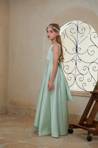 Satin Junior Bridesmaid Dress Flower Girl Gown Dress For Wedding FIC03152