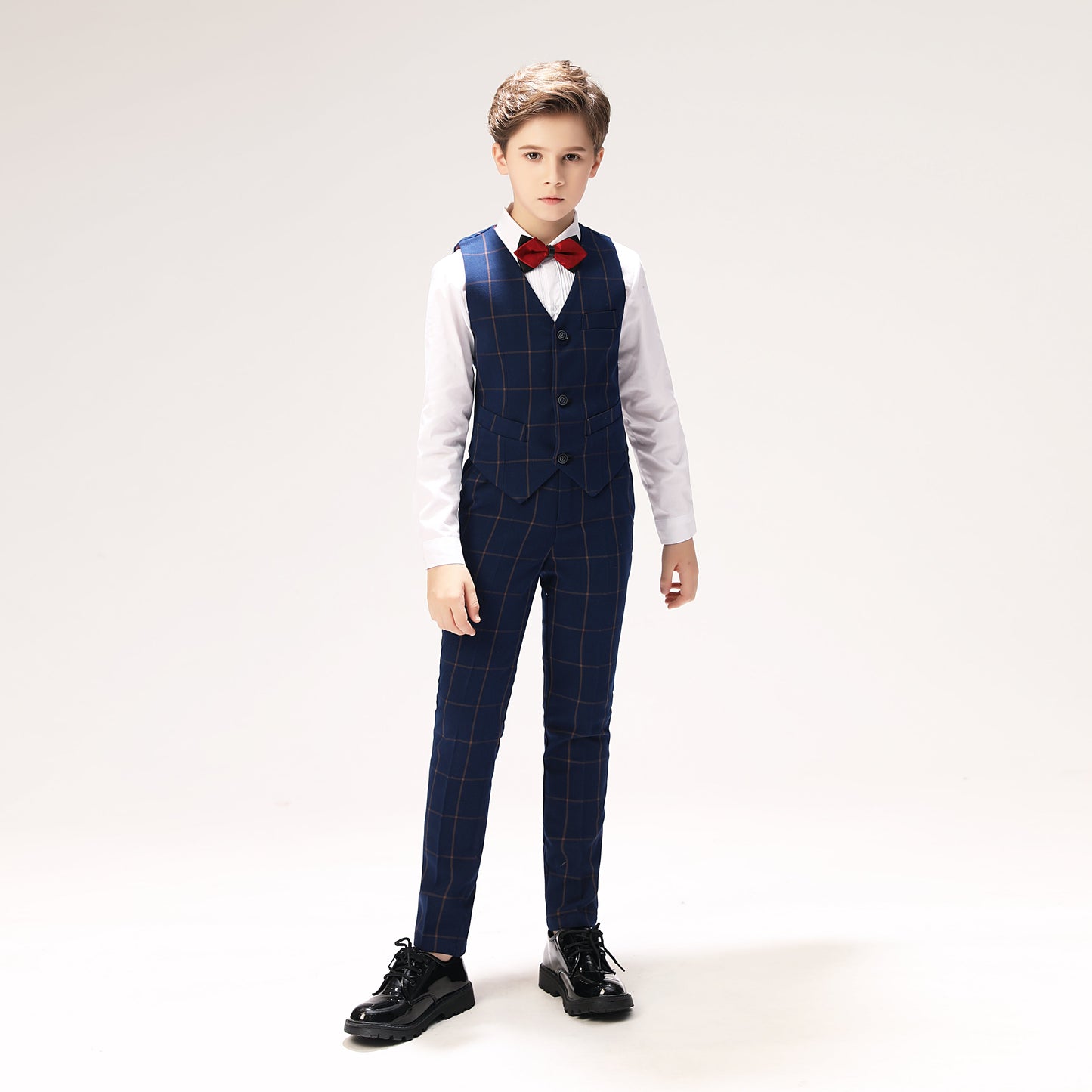 Blue Plaid Elegant 5 Piece Boys Suits Yuanlu