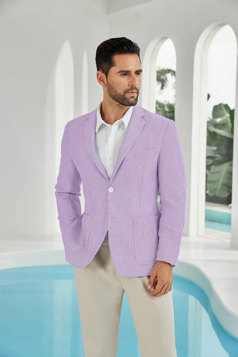 Seersucker Striped Men's Summer Blazer Yuanlu