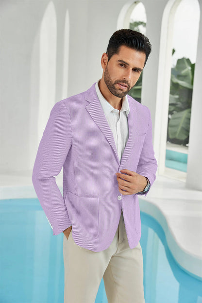 Seersucker Striped Men's Summer Blazer Yuanlu