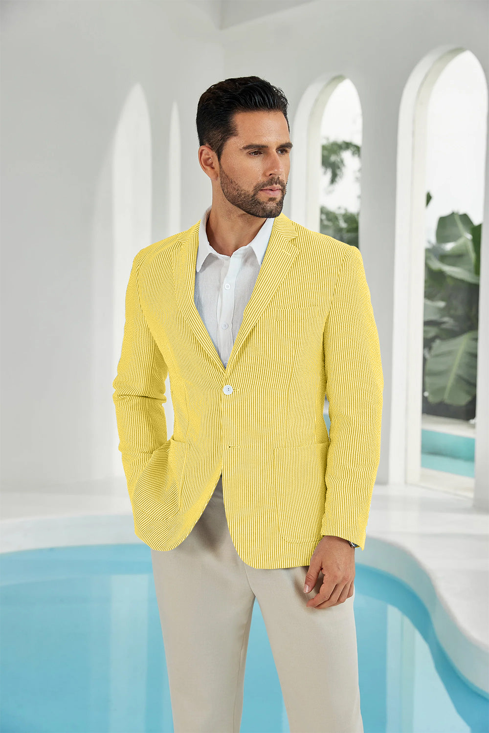 Seersucker Striped Men's Summer Blazer Yuanlu