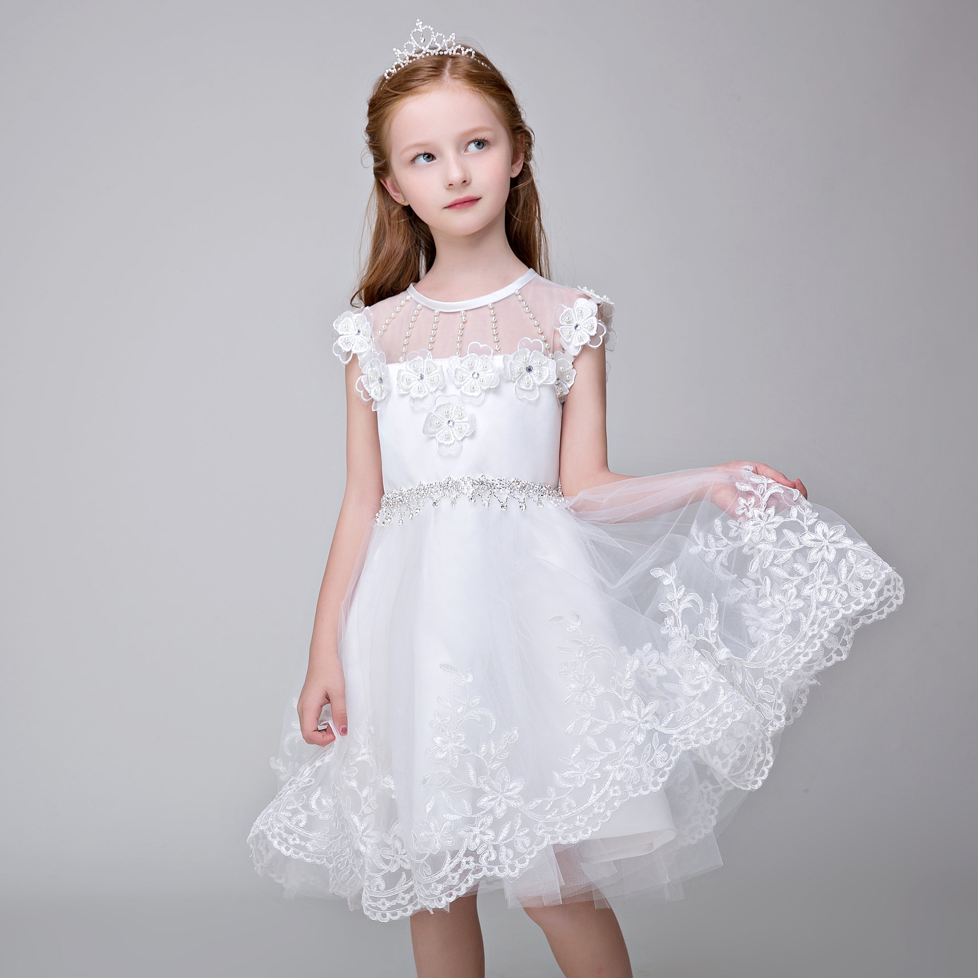 Party Gown Flower Girl Long Applique Dress for Wedding Lycody