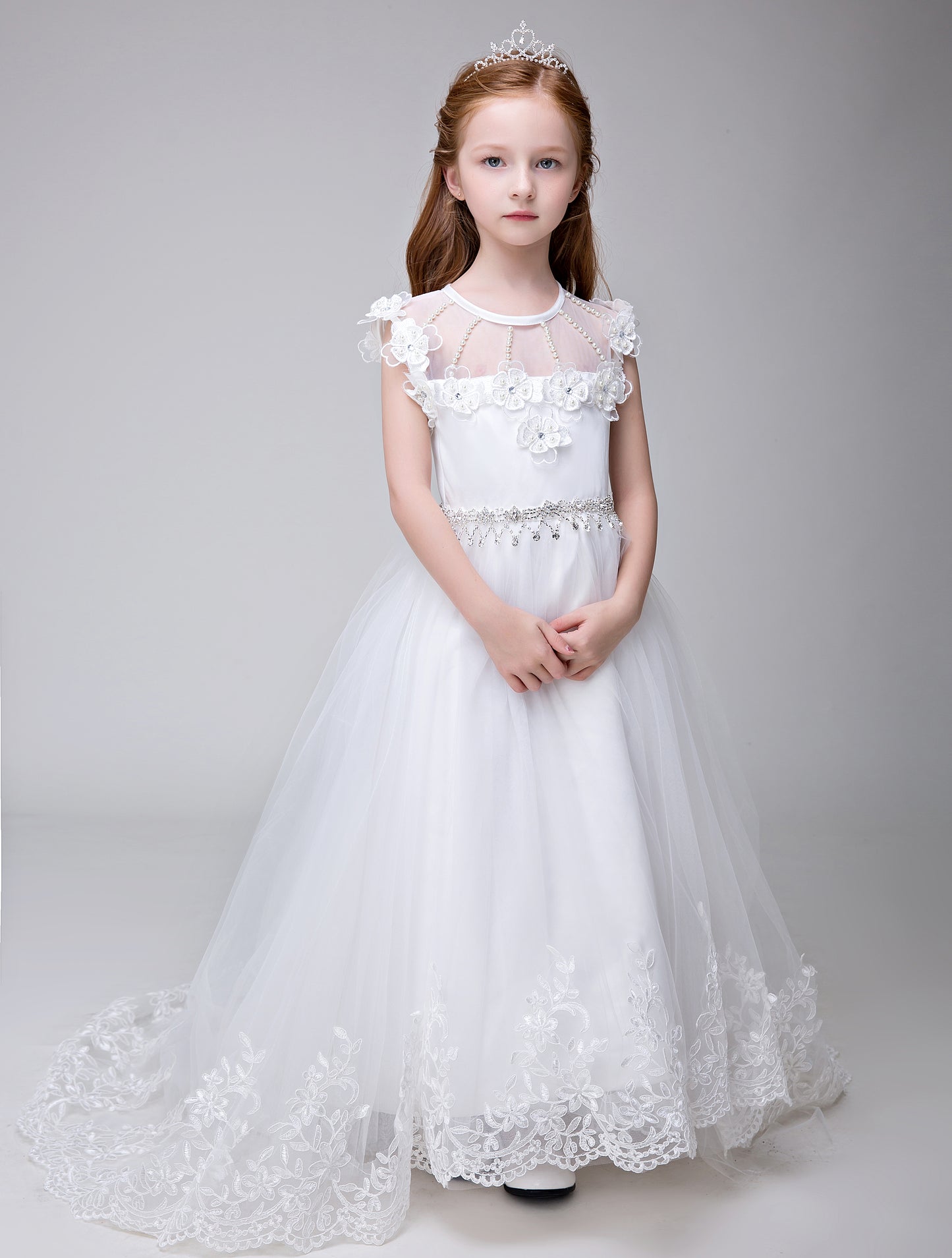 Flower Girl Applique Party Gown Long Dress for Wedding Lycody