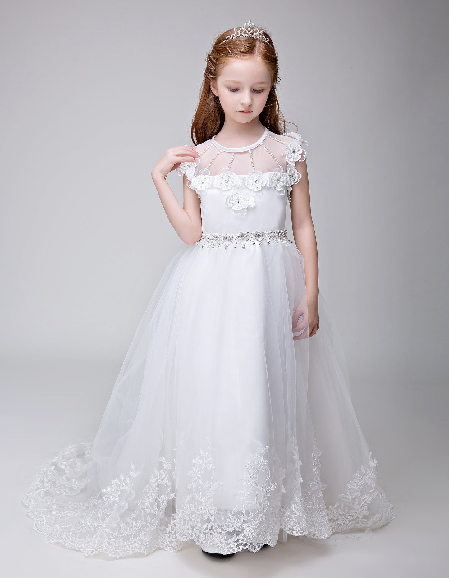 Flower Girl Applique Party Gown Long Dress for Wedding Lycody