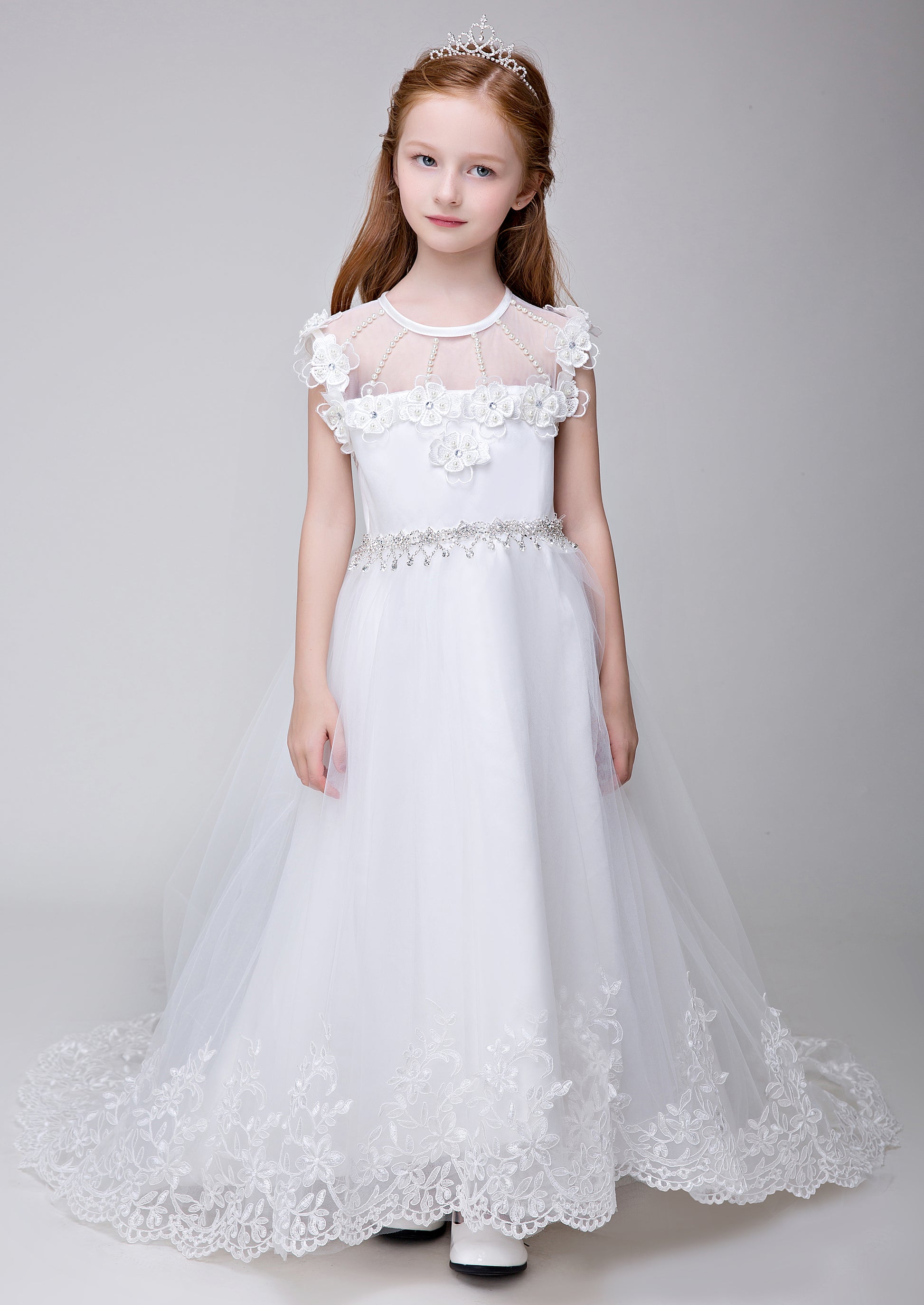 Flower Girl Applique Party Gown Long Dress for Wedding Lycody