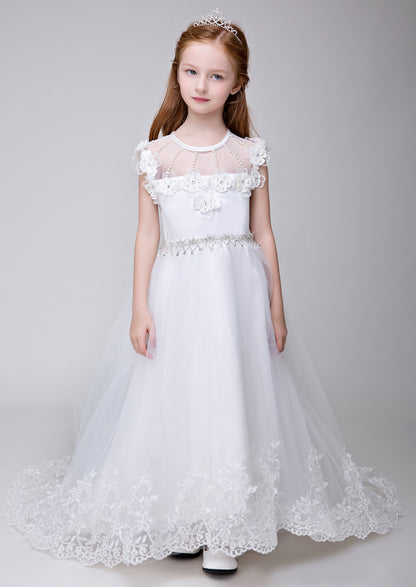 Flower Girl Applique Party Gown Long Dress for Wedding Lycody