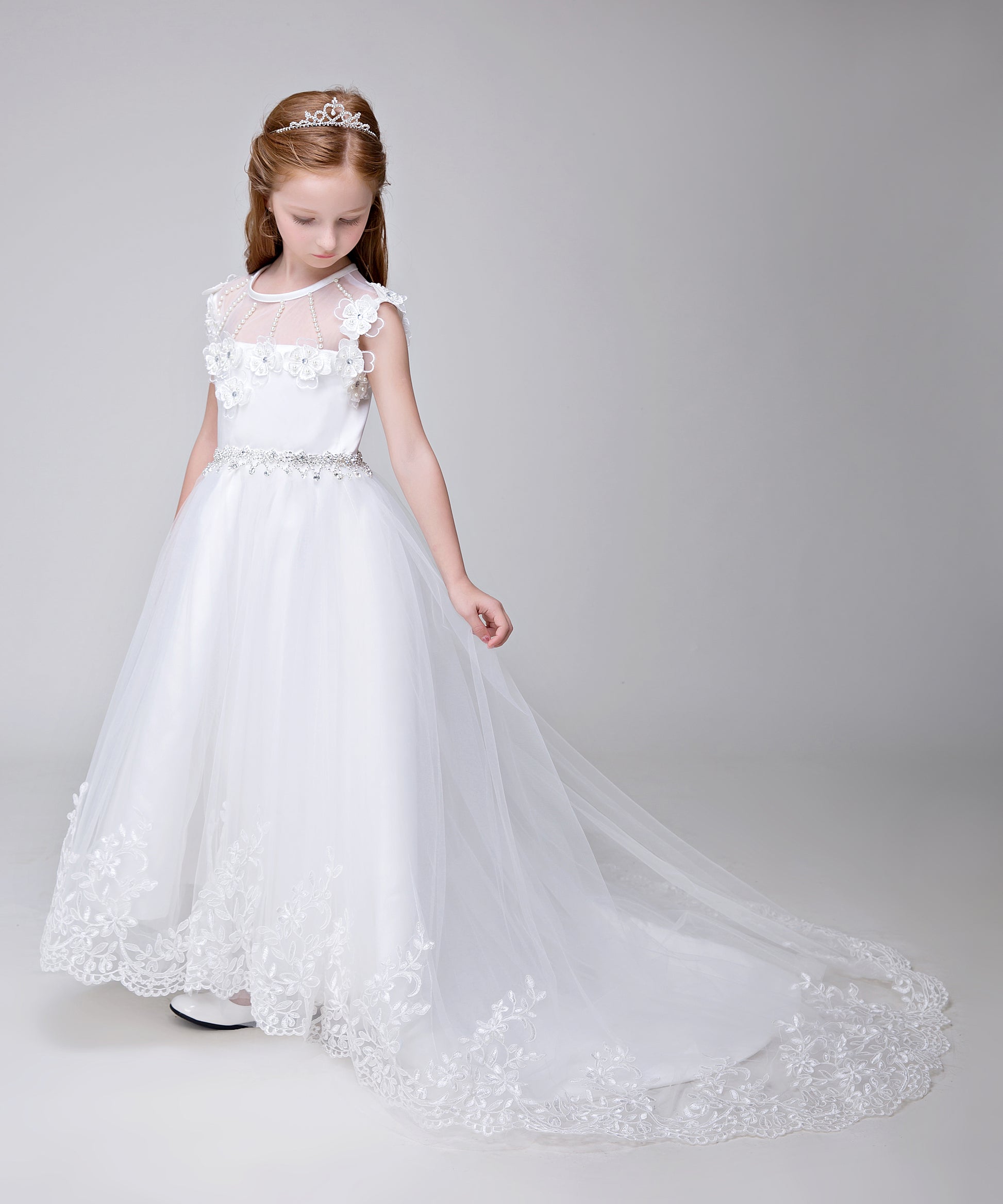 Flower Girl Applique Party Gown Long Dress for Wedding Lycody