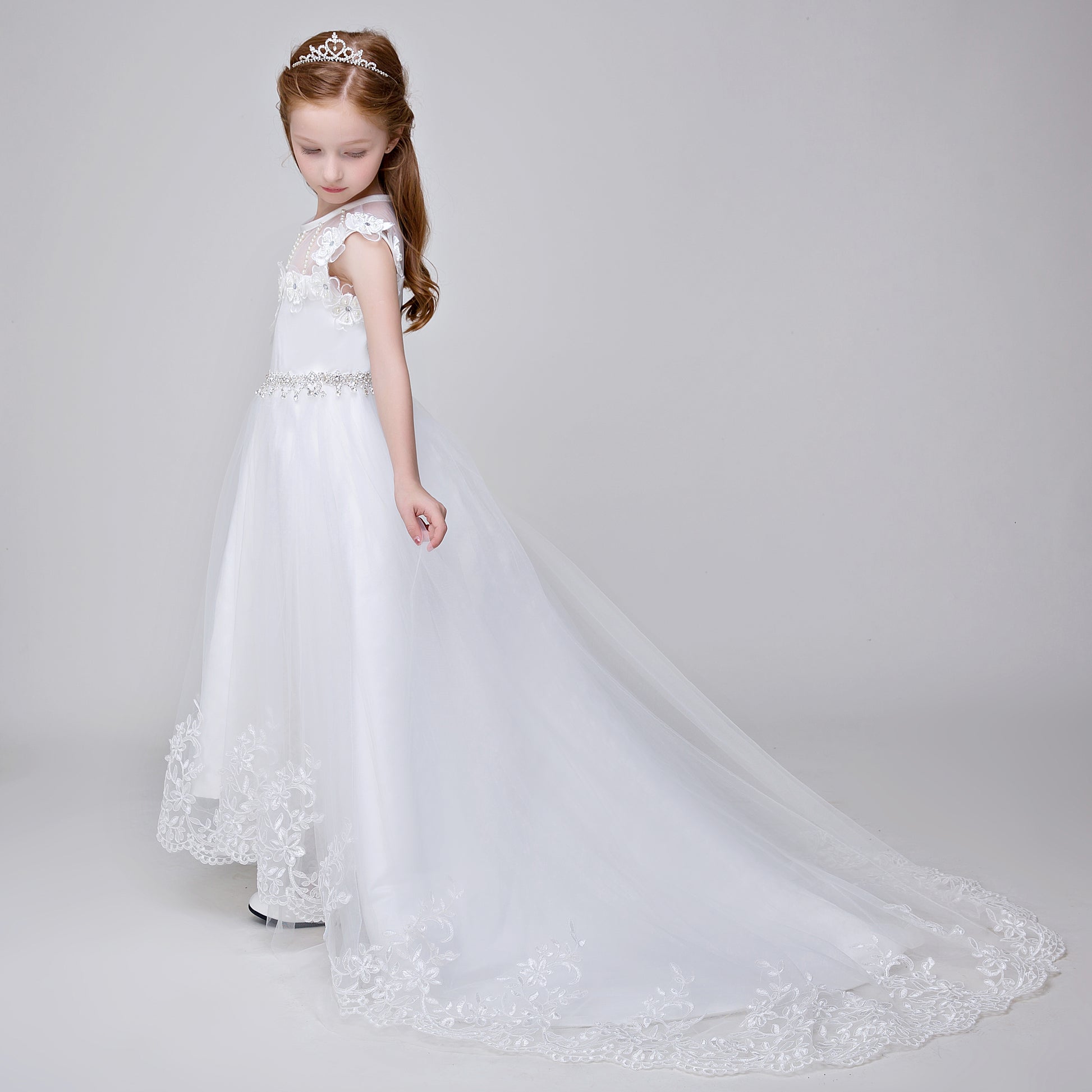 Flower Girl Applique Party Gown Long Dress for Wedding Lycody