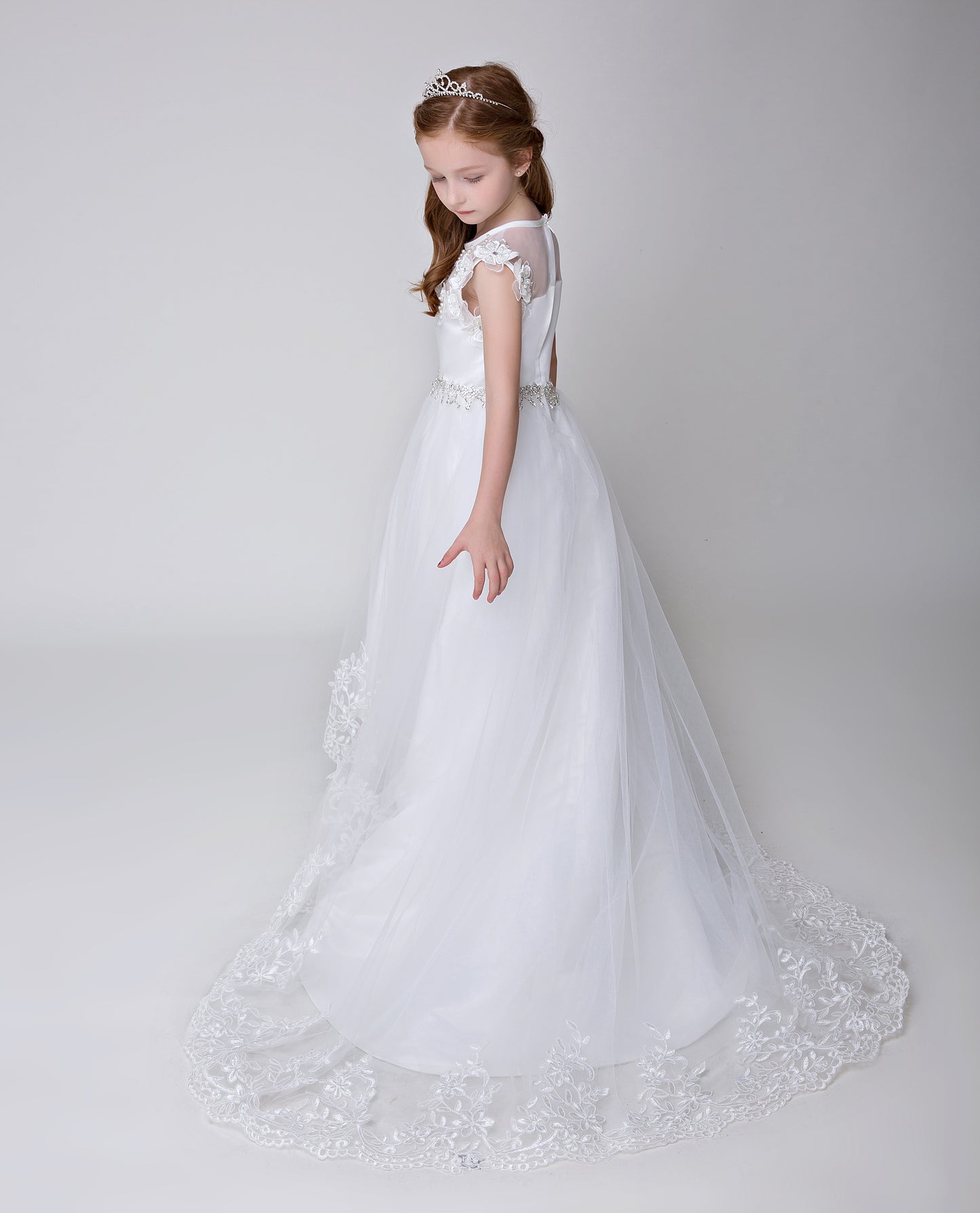 Flower Girl Applique Party Gown Long Dress for Wedding Lycody