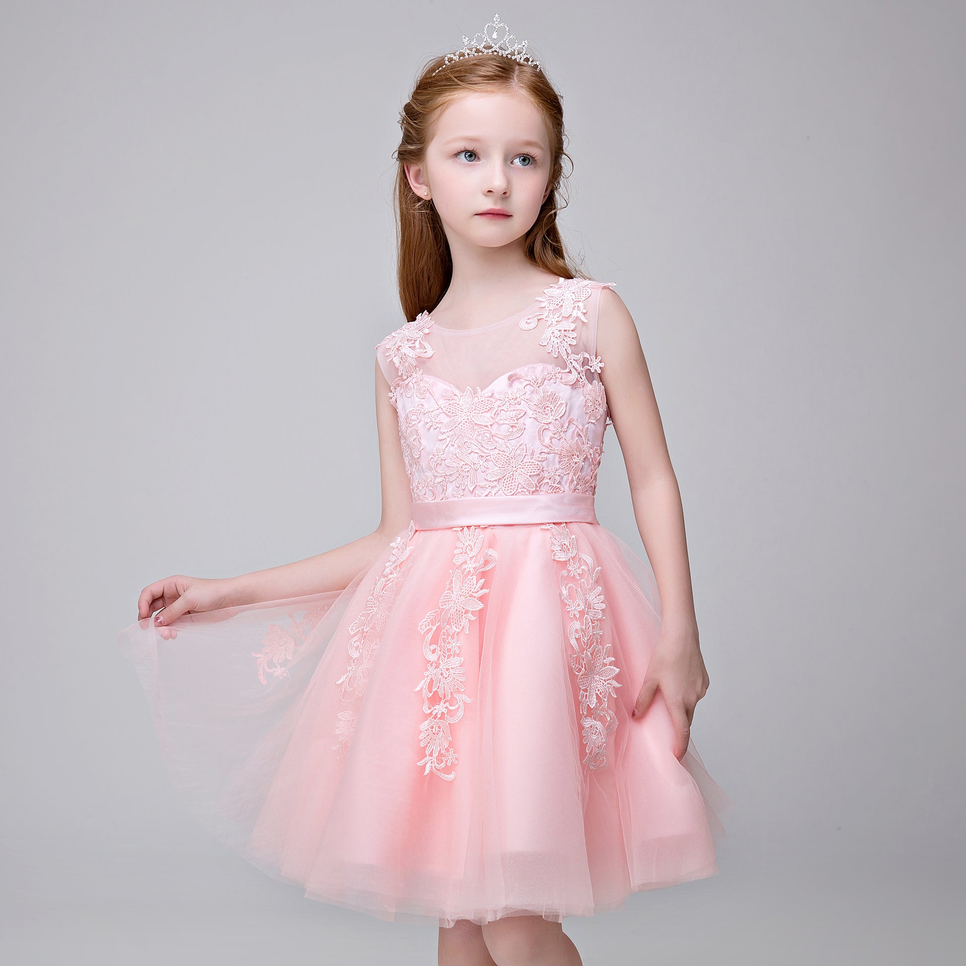 Flower Girl Applique Party Gown Long Dress for Wedding Lycody