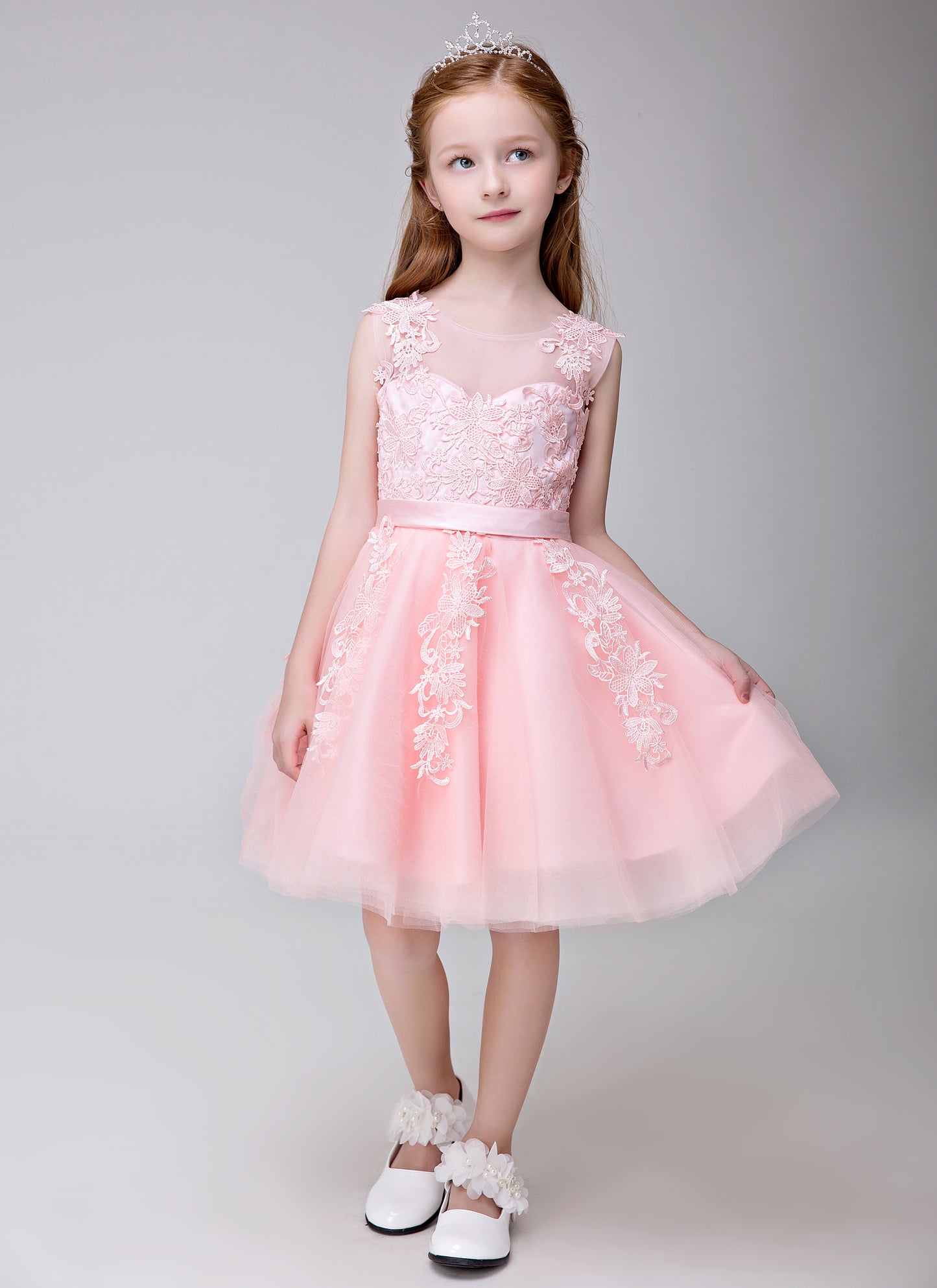 Flower Girl Applique Party Gown Long Dress for Wedding Lycody