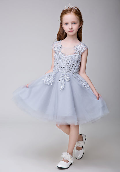 Flower Girl Applique Short Party Gown Long Dress for Wedding Lycody