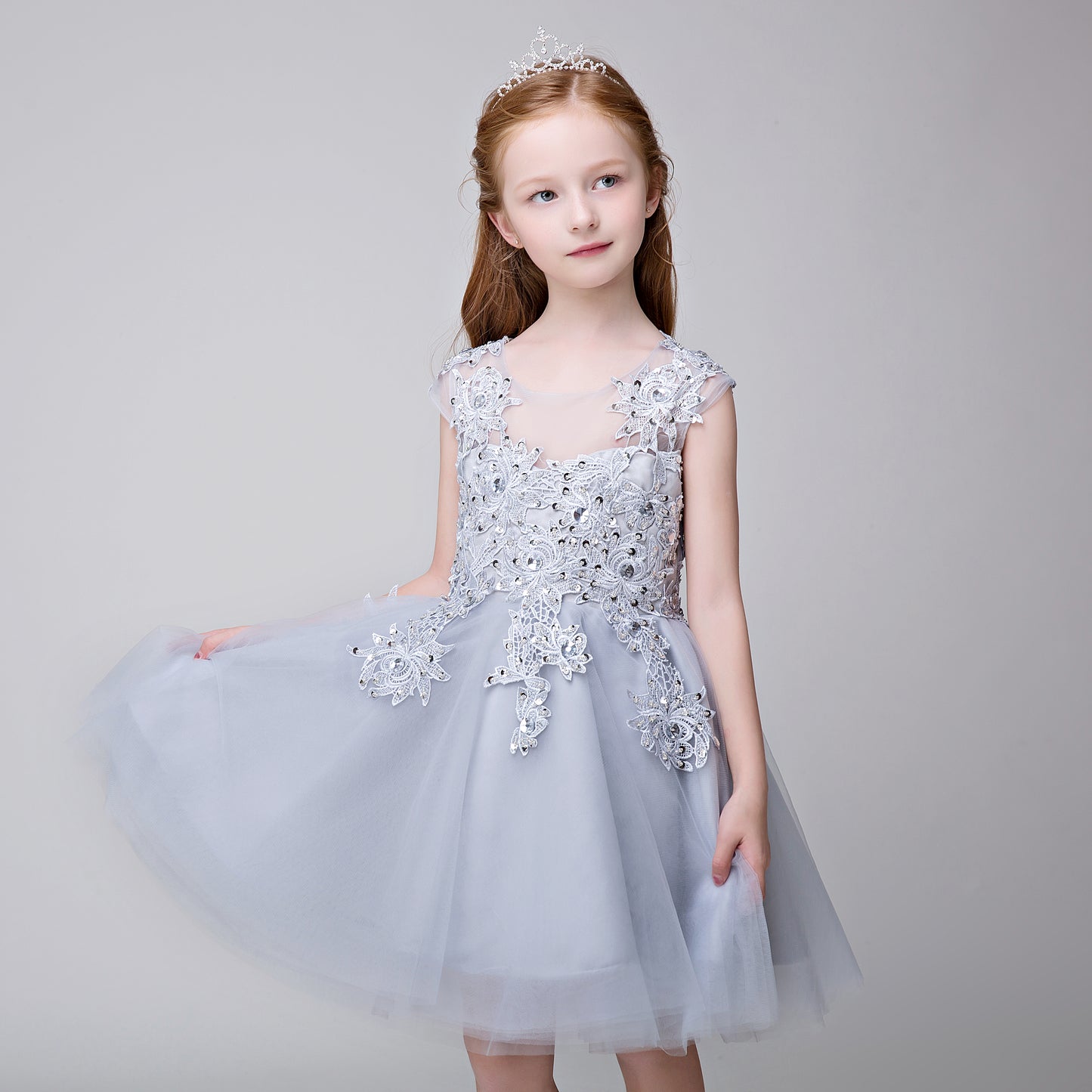 Flower Girl Applique Short Party Gown Long Dress for Wedding Lycody