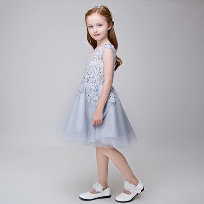 Flower Girl Applique Short Party Gown Long Dress for Wedding Lycody