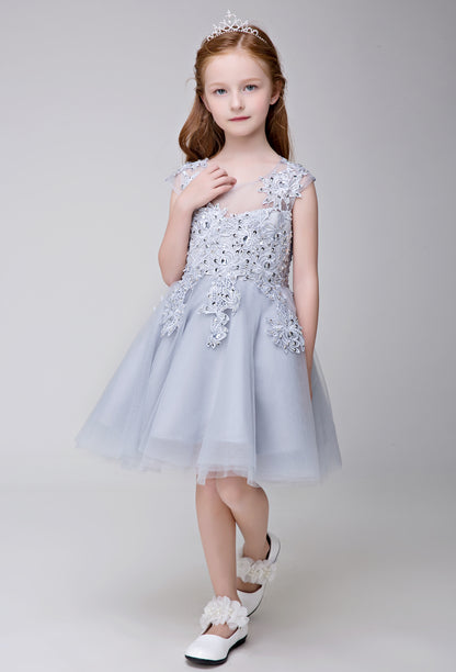 Flower Girl Applique Short Party Gown Long Dress for Wedding Lycody