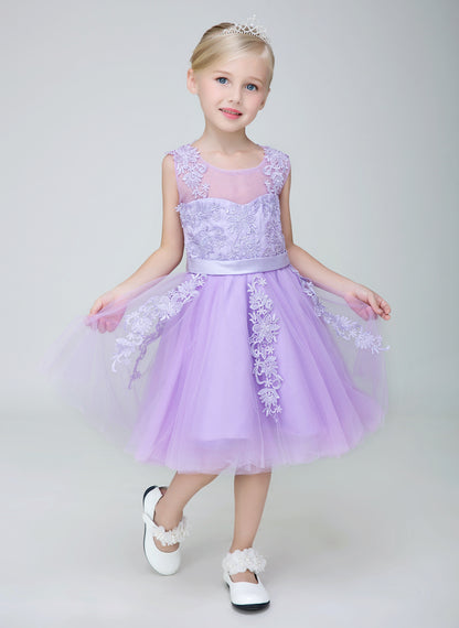 Short Applique Flower Girl Party Gown Long Dress for Wedding Lycody