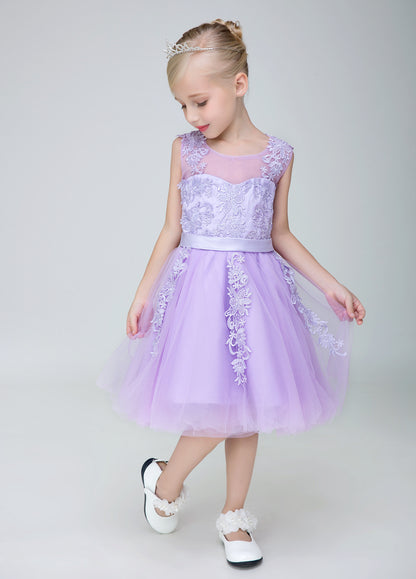 Short Applique Flower Girl Party Gown Long Dress for Wedding Lycody