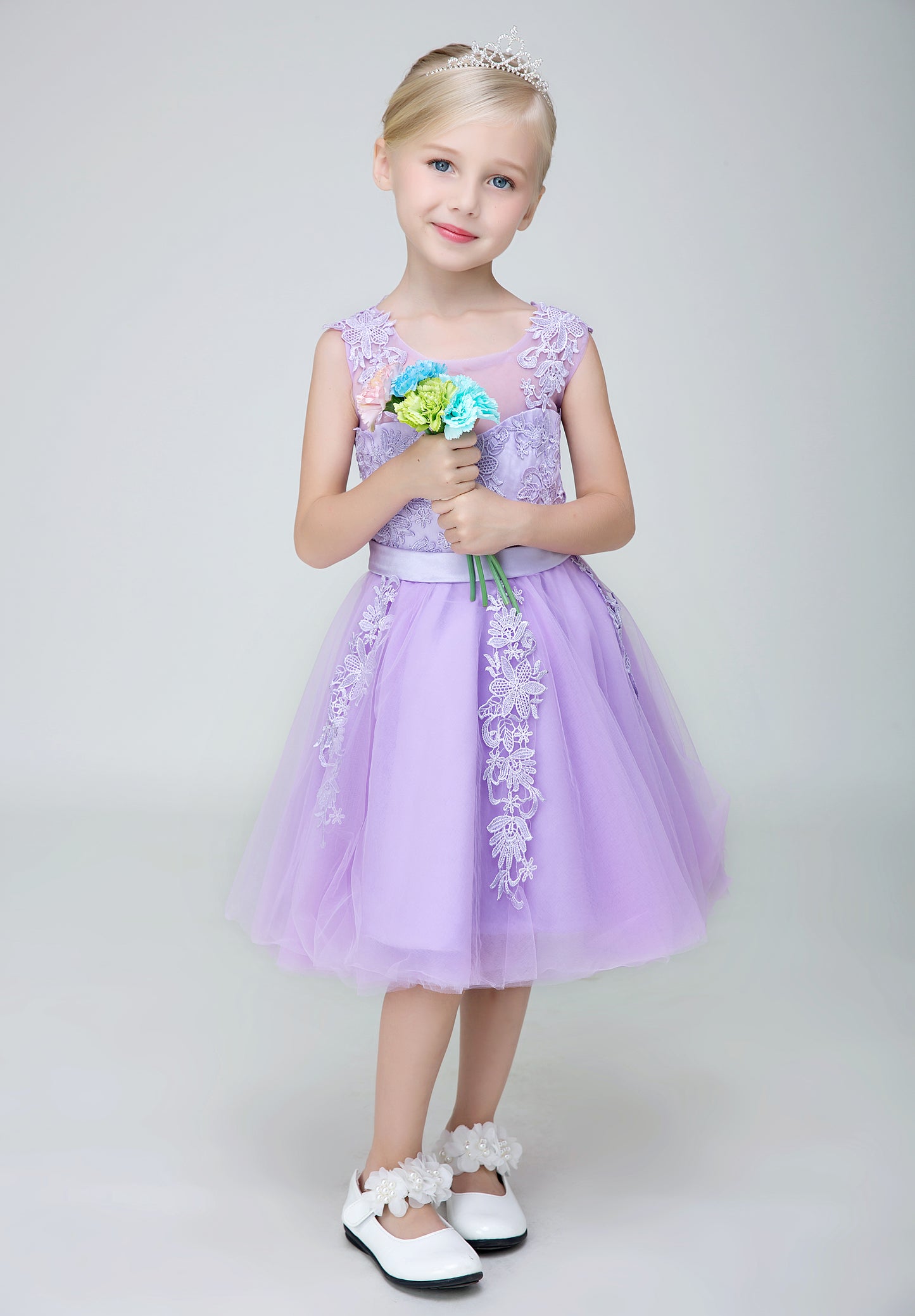 Short Applique Flower Girl Party Gown Long Dress for Wedding Lycody