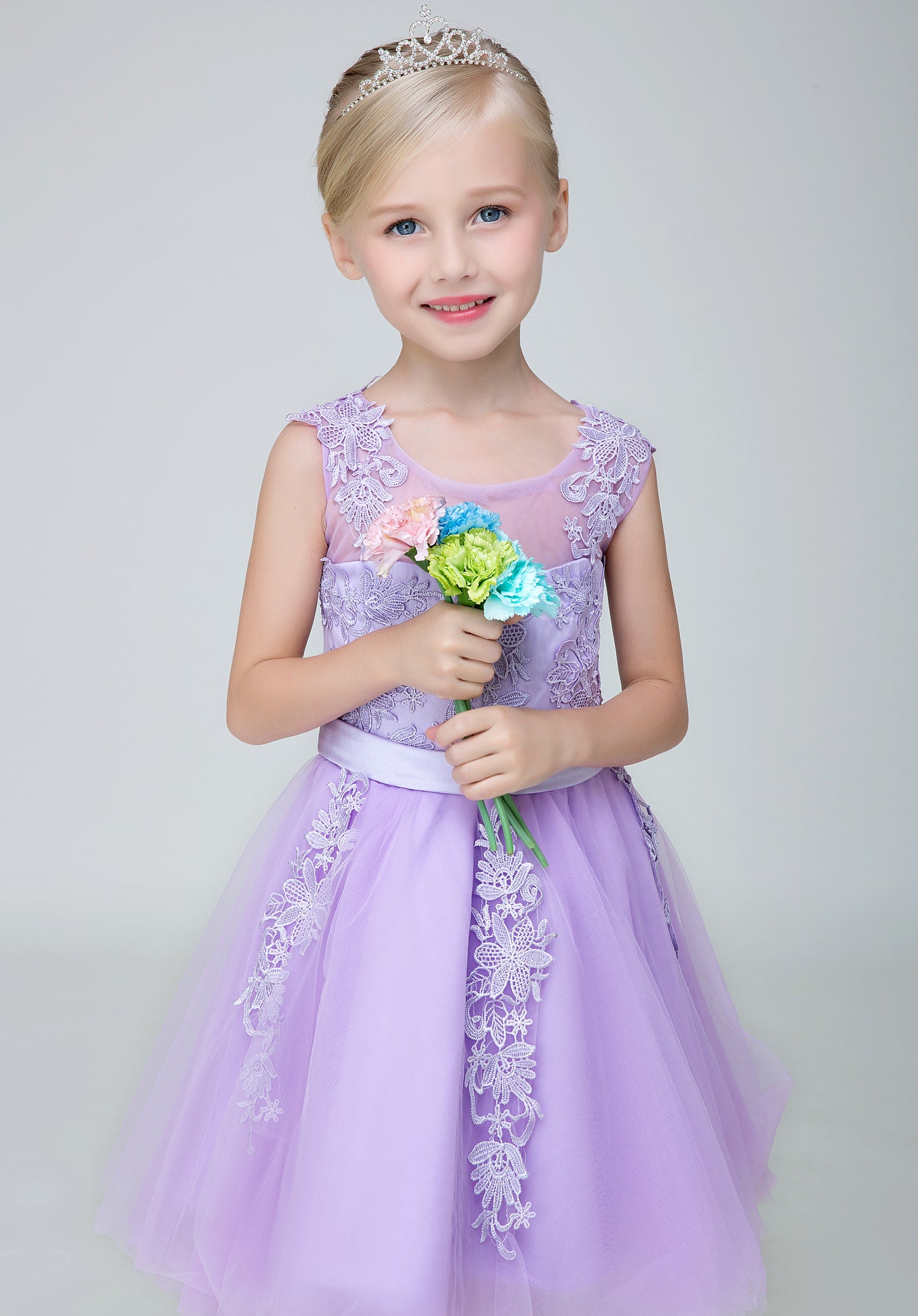 Short Applique Flower Girl Party Gown Long Dress for Wedding Lycody