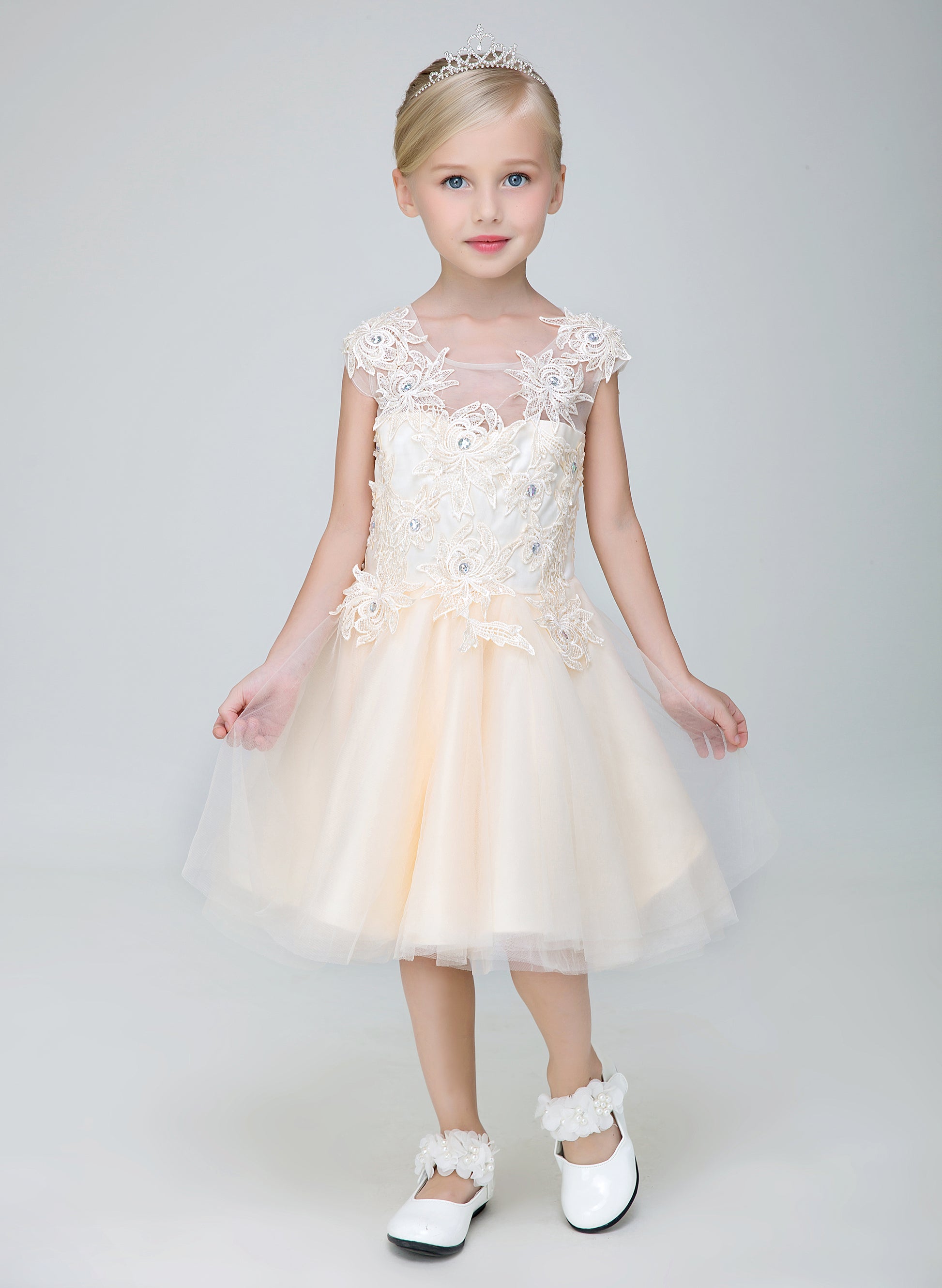 Short Applique Flower Girl Party Gown Long Dress for Wedding Lycody