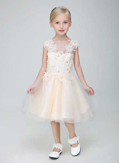 Short Applique Flower Girl Party Gown Long Dress for Wedding Lycody