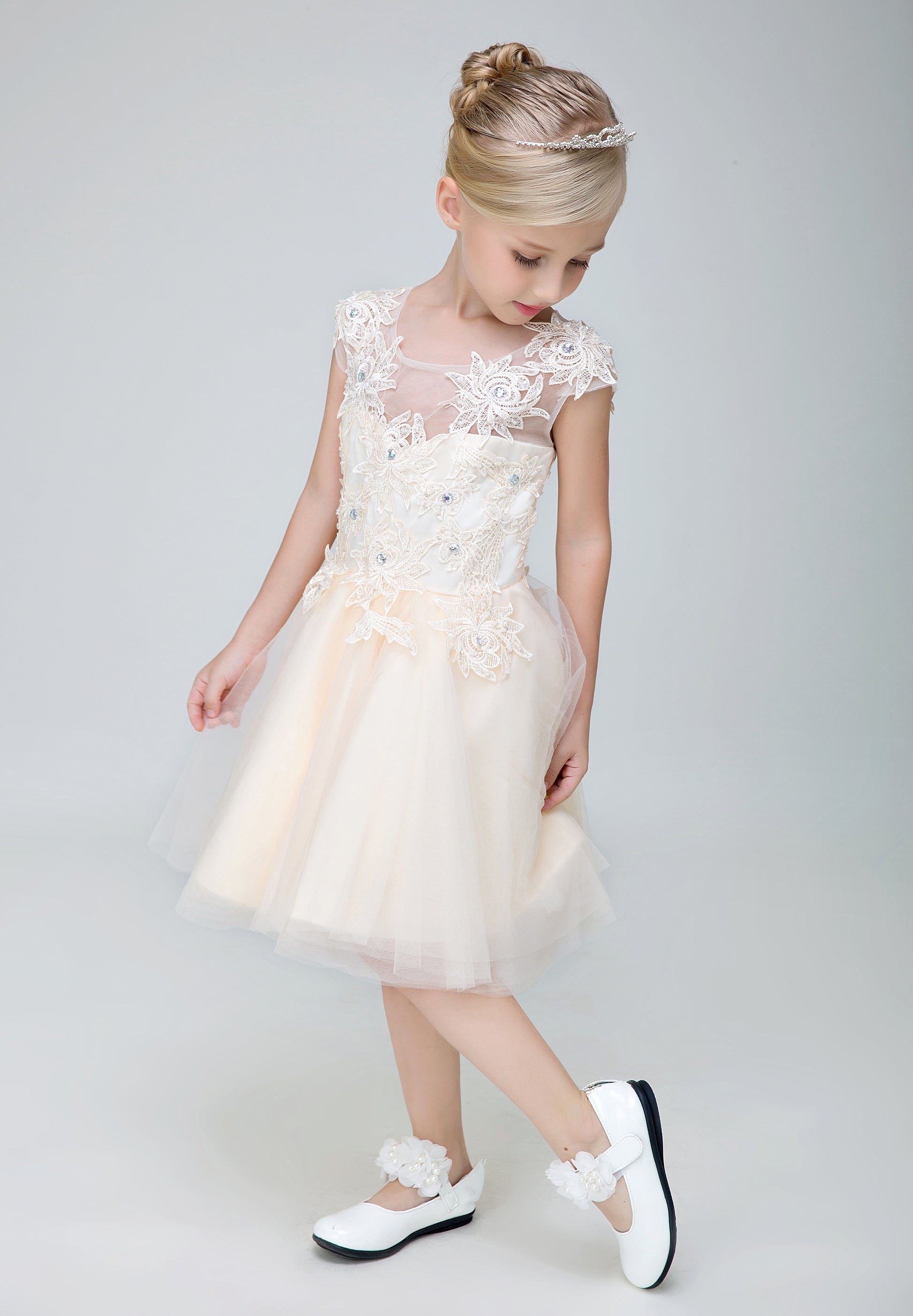 Short Applique Flower Girl Party Gown Long Dress for Wedding Lycody