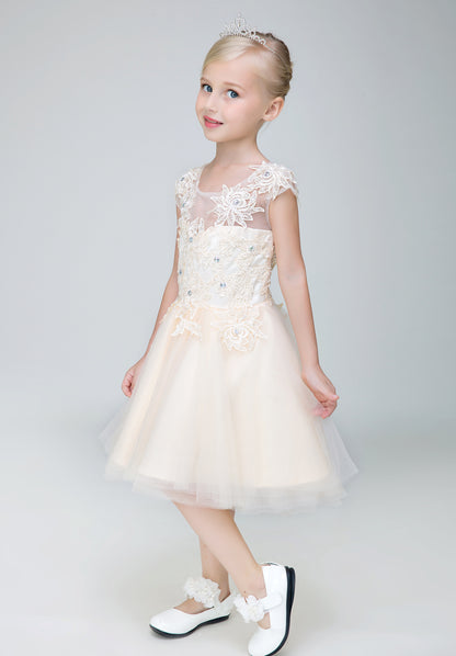 Short Applique Flower Girl Party Gown Long Dress for Wedding Lycody