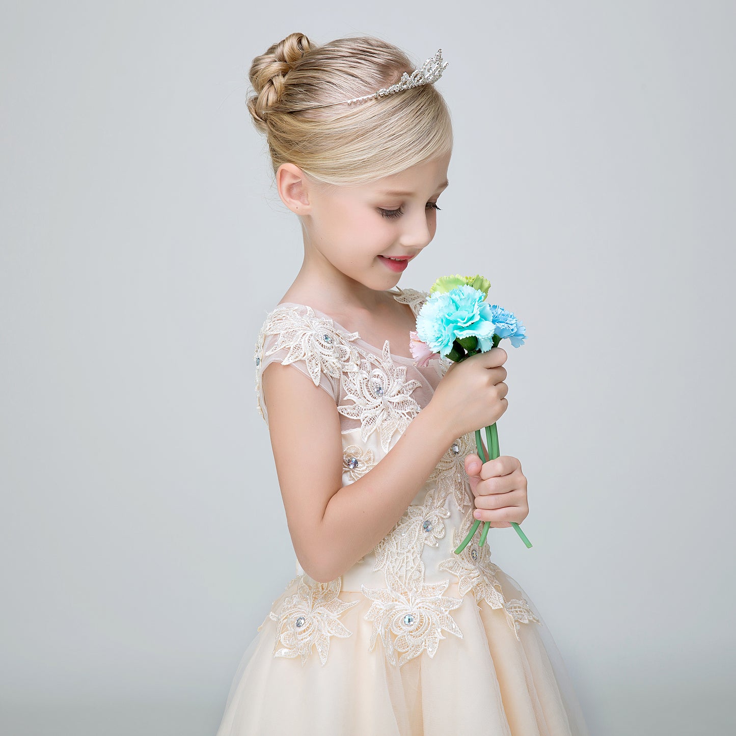 Short Applique Flower Girl Party Gown Long Dress for Wedding Lycody