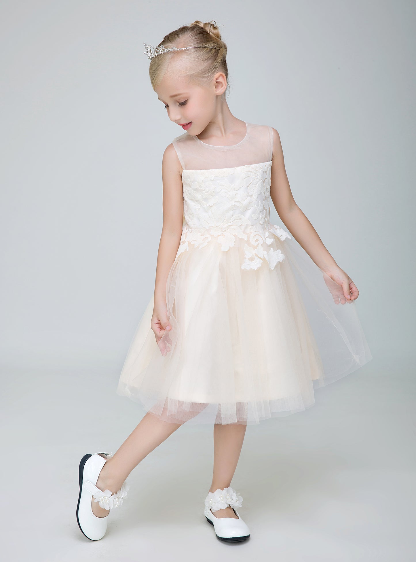 Flower Girl Party Gown Long Dress for Wedding Short Applique Dresses Lycody