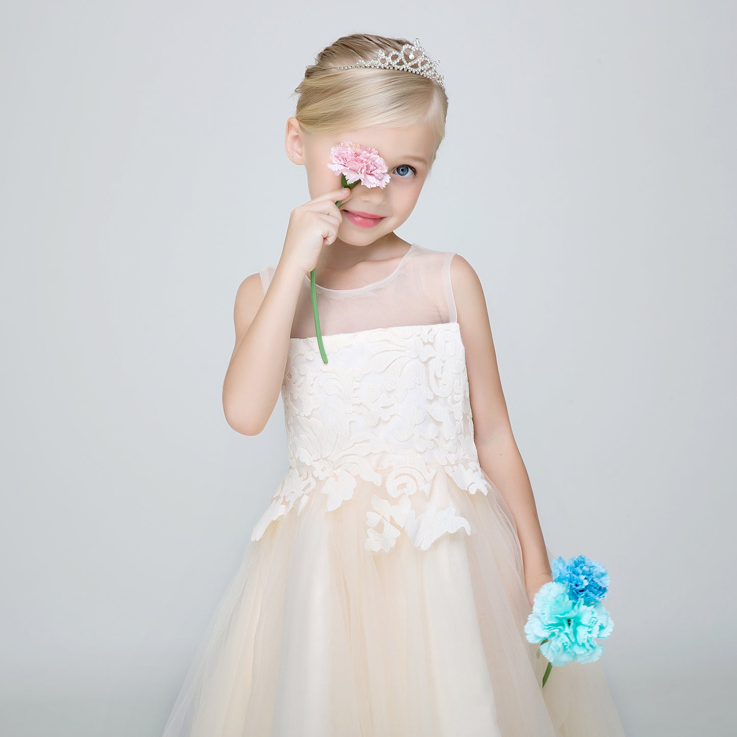 Flower Girl Party Gown Long Dress for Wedding Short Applique Dresses Lycody