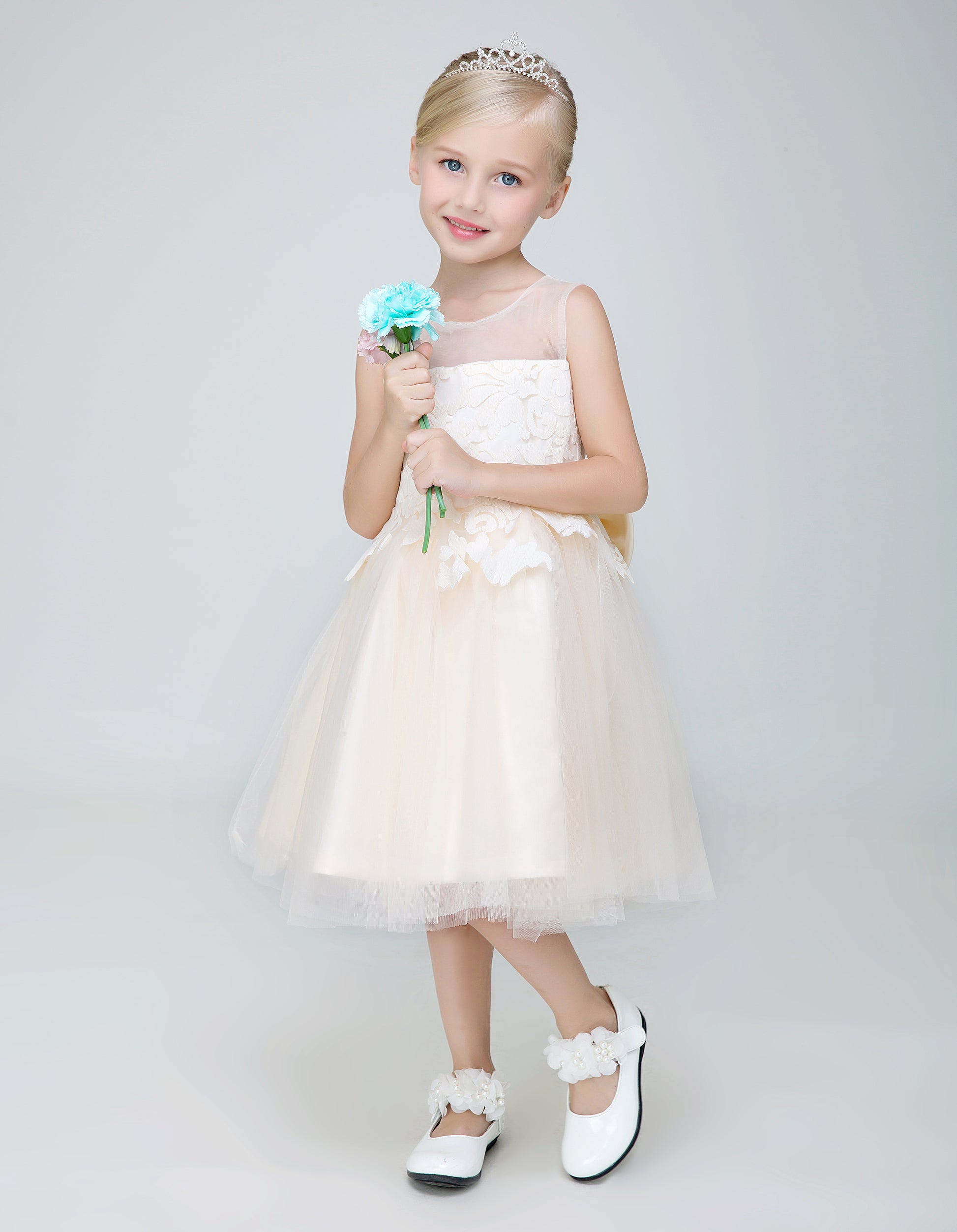 Flower Girl Party Gown Long Dress for Wedding Short Applique Dresses Lycody