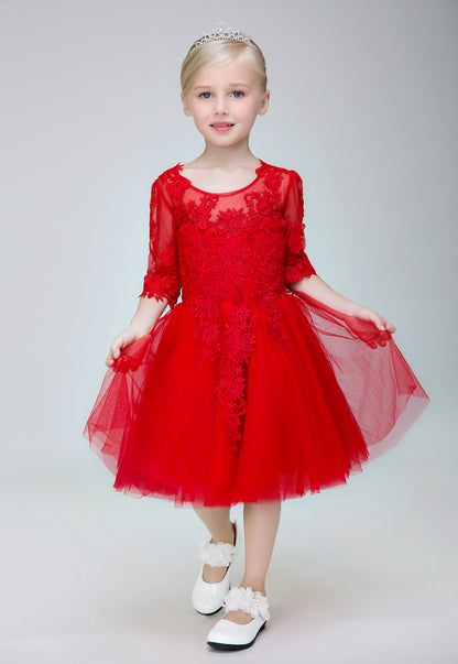 Flower Girl Red Party Gown Short Dress for Wedding Lycody