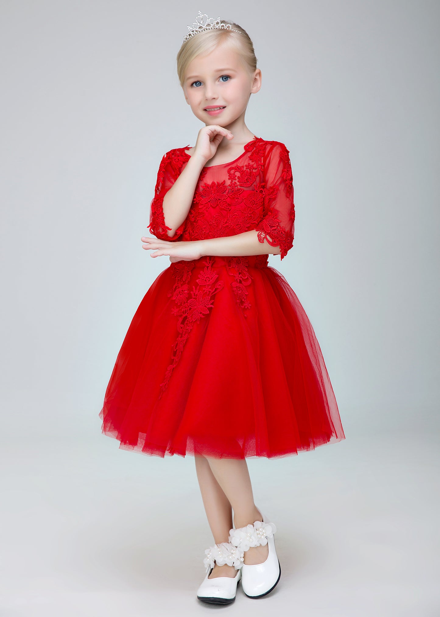 Flower Girl Red Party Gown Short Dress for Wedding Lycody