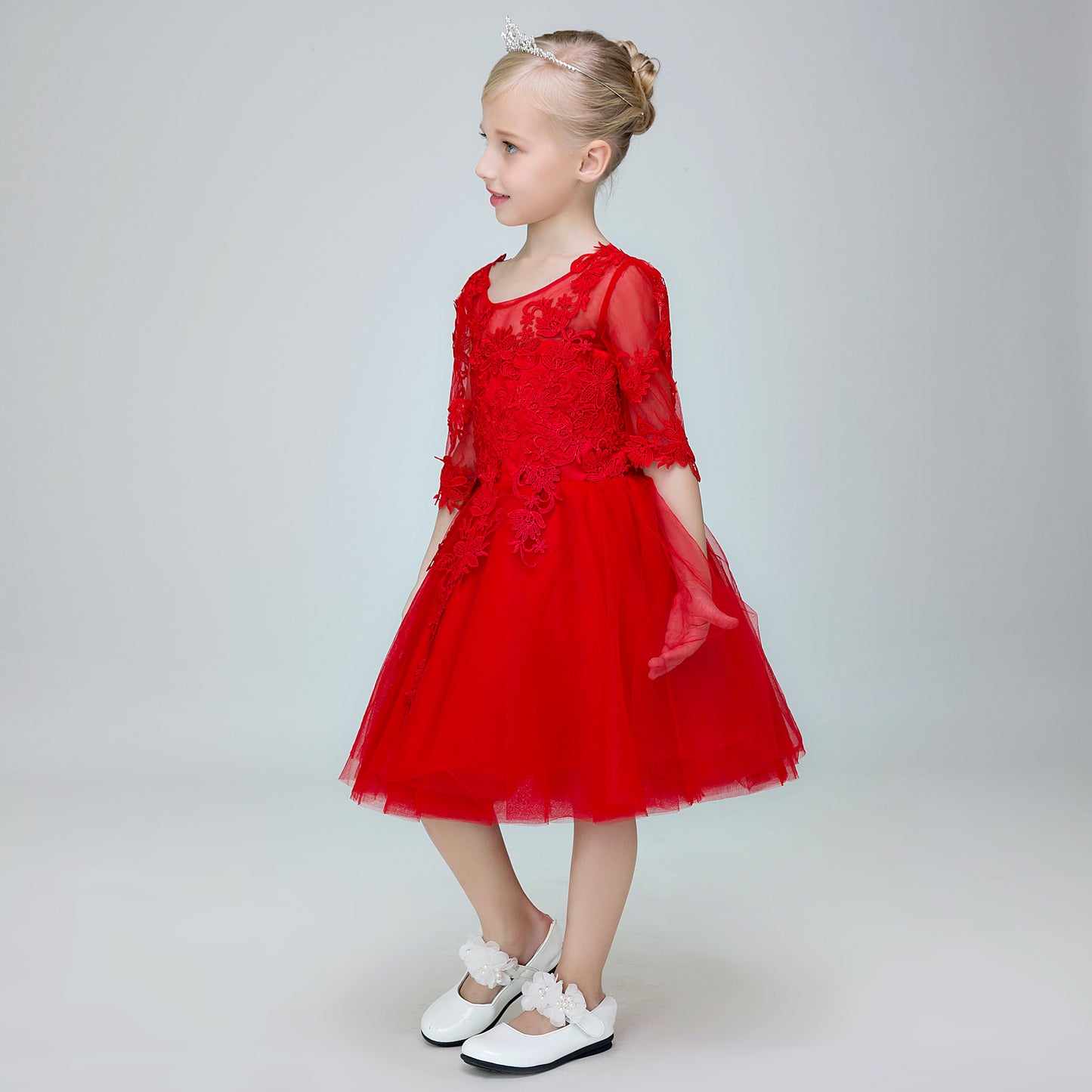 Flower Girl Red Party Gown Short Dress for Wedding Lycody