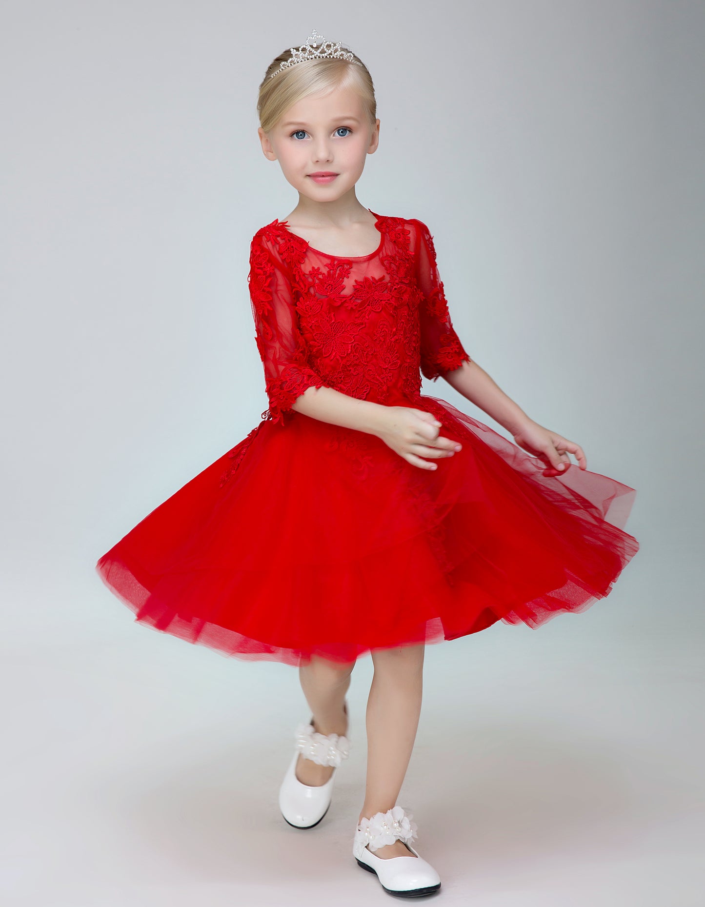 Flower Girl Red Party Gown Short Dress for Wedding Lycody